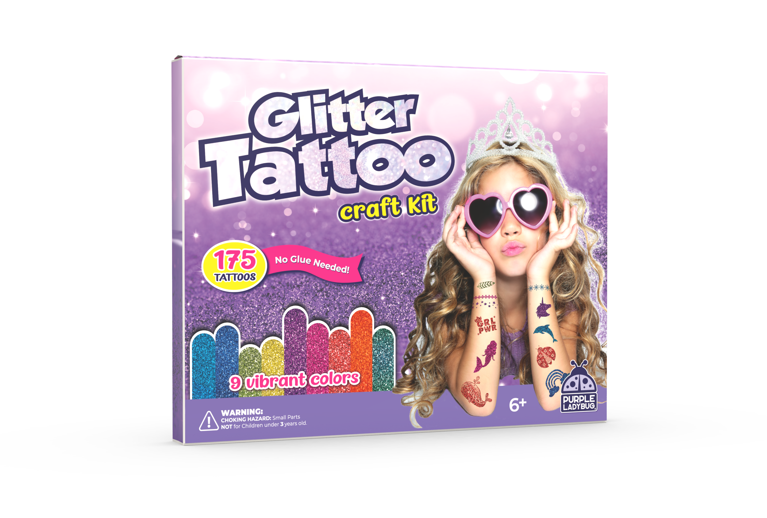 PURPLE LADYBUG Temporary Glitter Tattoo Kit - 175 No Mess Glitter Tattoos  for Kids - Valentines & Birthday Gifts for 7 Year Old Girls, Girls Birthday