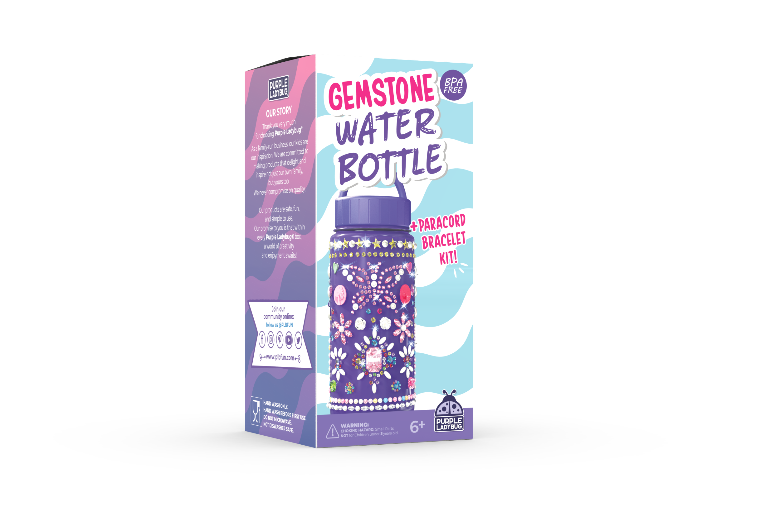 Pink Glitter Gemstone Water Bottle – Purple Ladybug