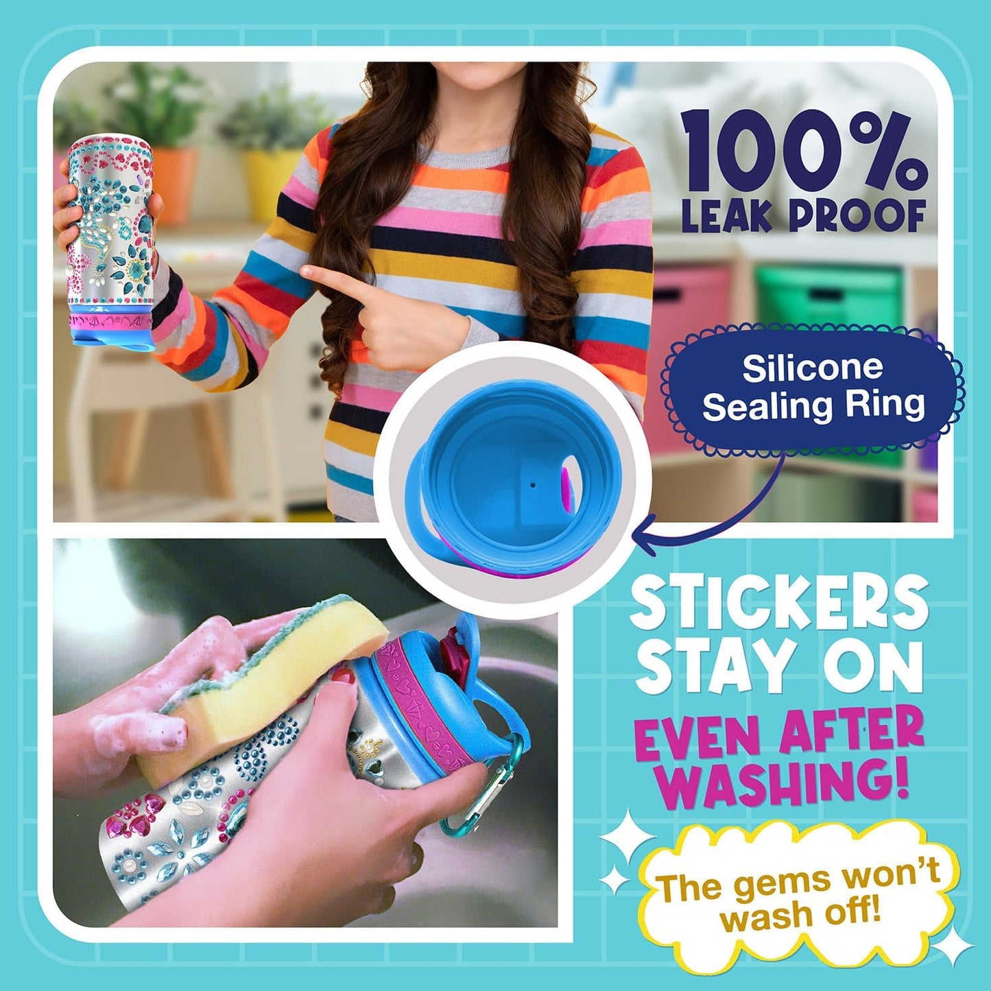 New Metal Teal Gemstone Waterbottle