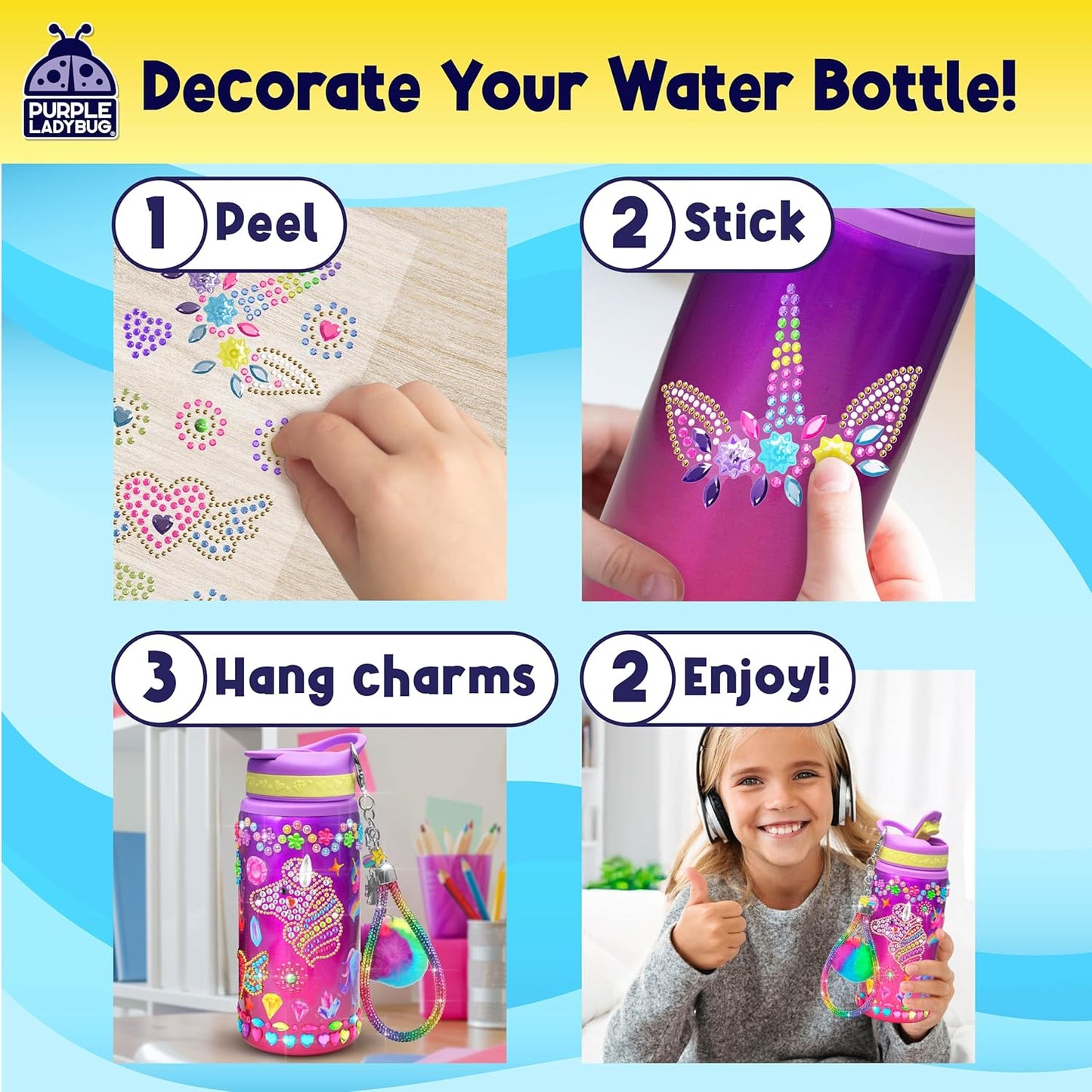 Unicorn Glitter Gemstone Water Bottle