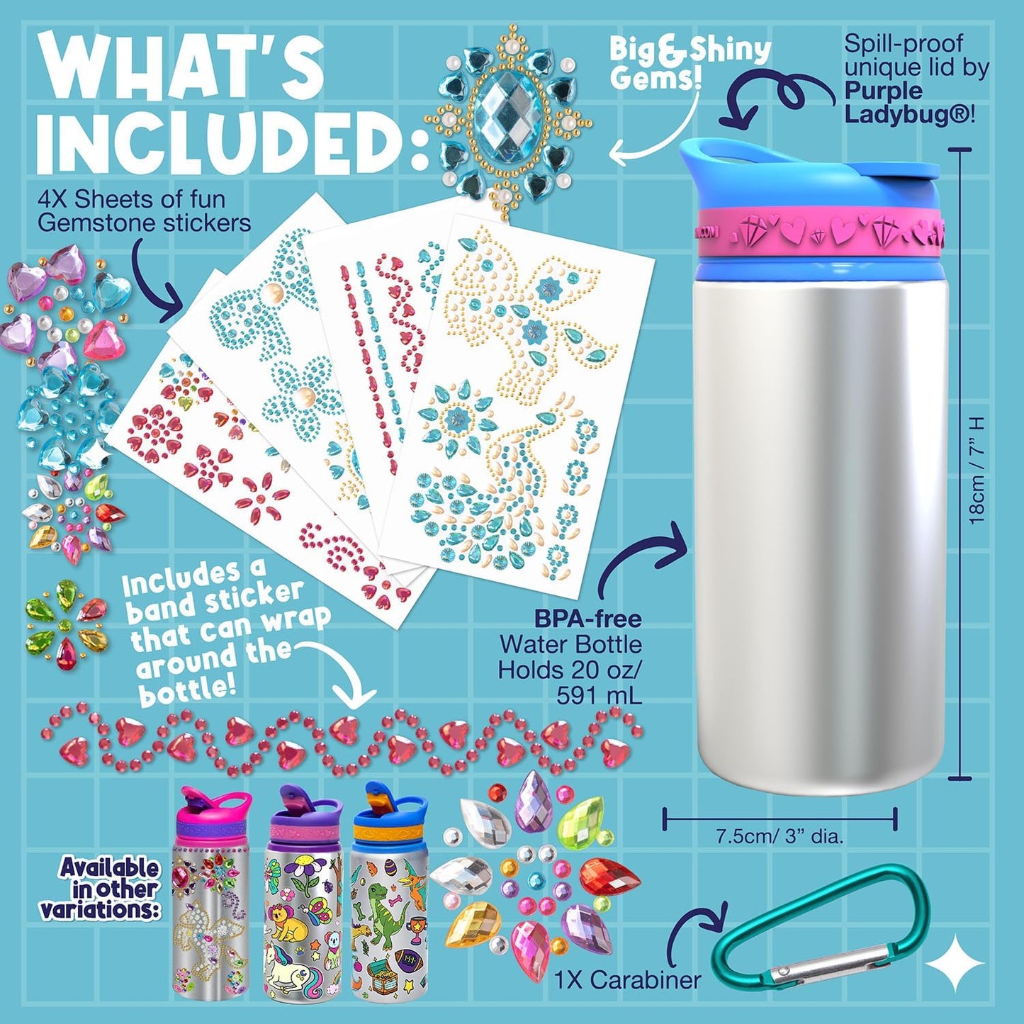 New Metal Teal Gemstone Waterbottle