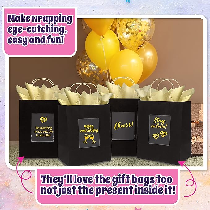 6 Premium Black Gift Bags with Handles