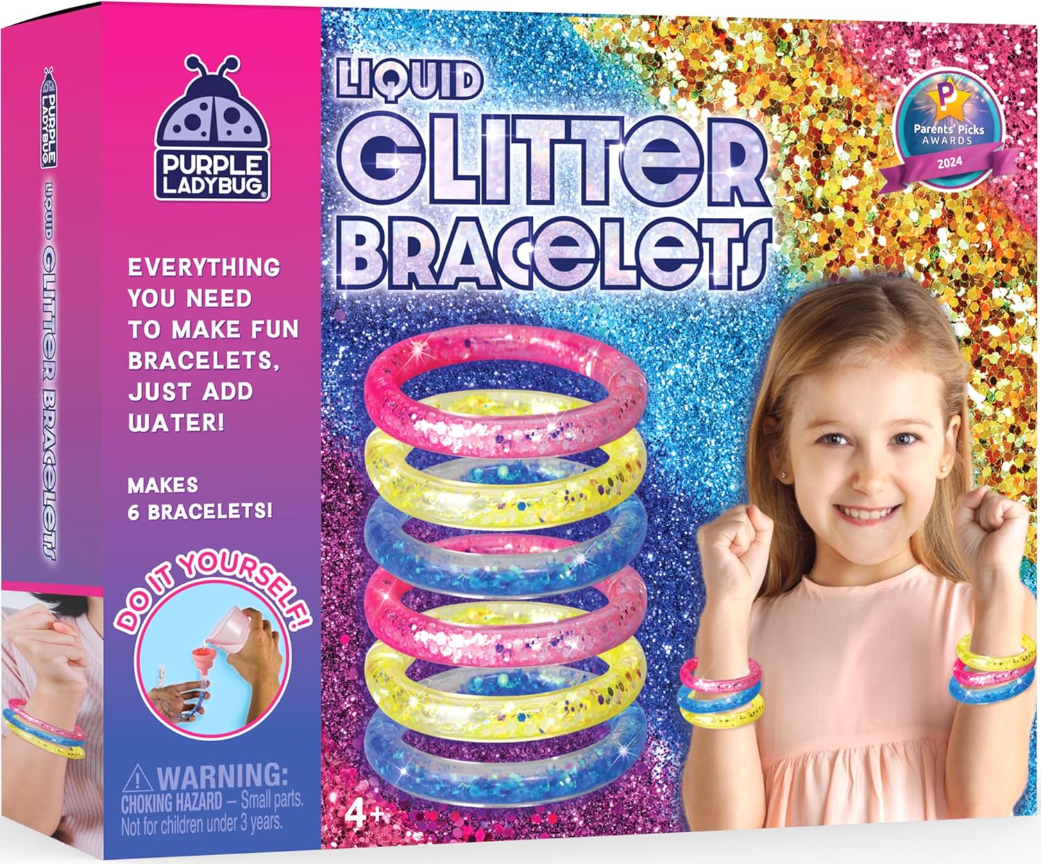 Liquid Glitter Kids Jelly Bracelets – Purple Ladybug