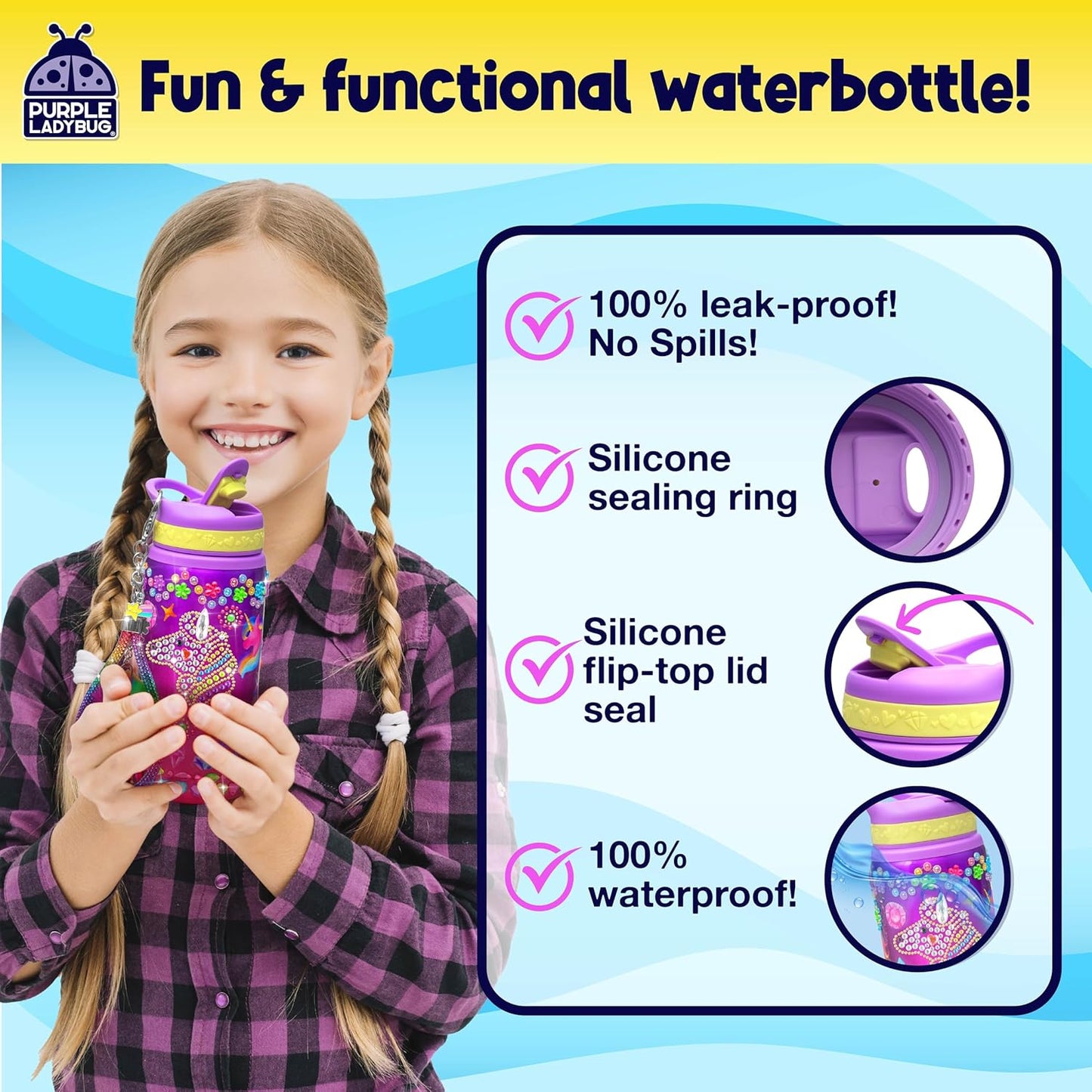 Unicorn Glitter Gemstone Water Bottle