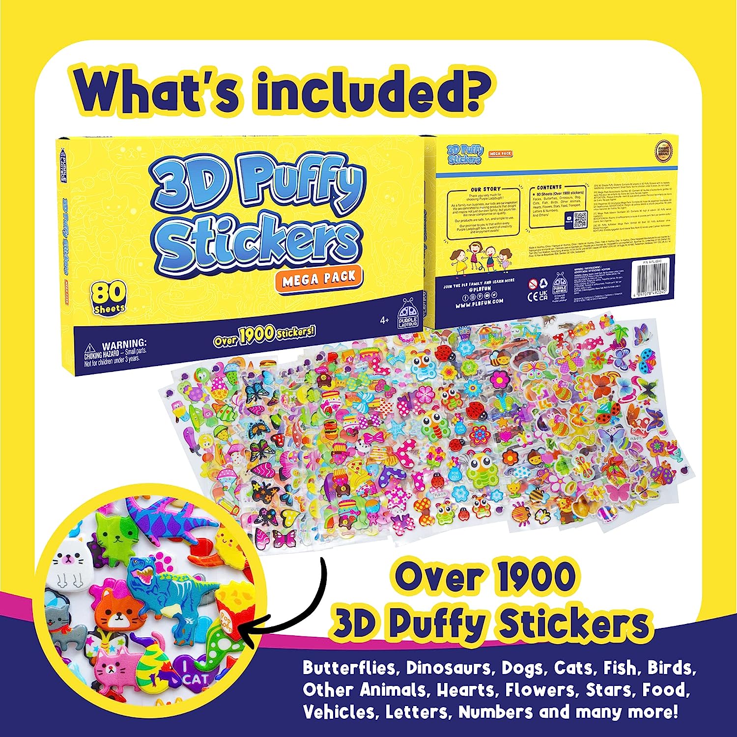 3D Puffy Bulk Stickers Cute Cartoon Kids Different Stickers Sheets