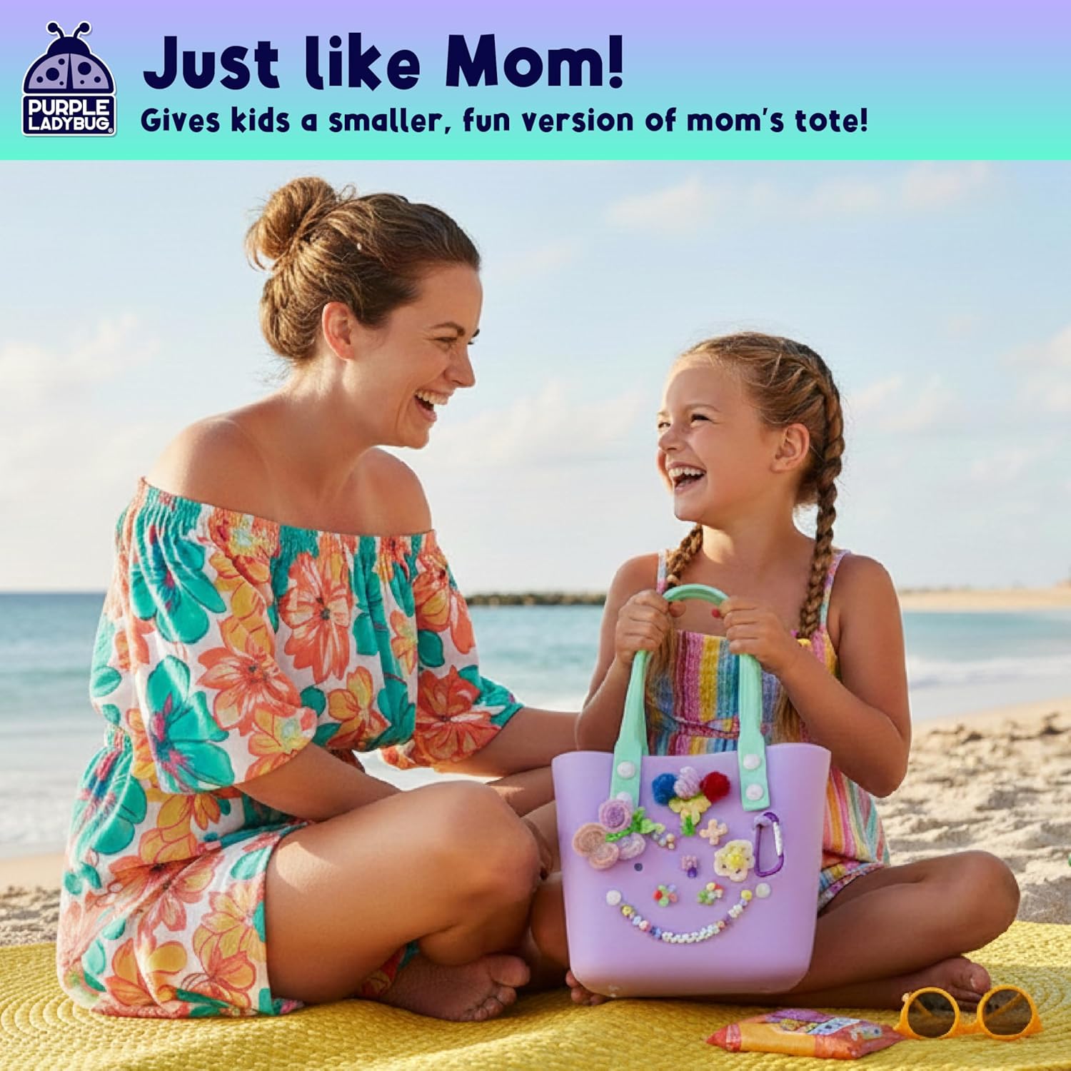 Decorate Your Own Beach Tote Bag - Tropical Fun – Purple Ladybug