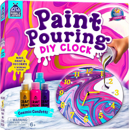Paint Pouring DIY Clock Kit - Cosmic Confetti