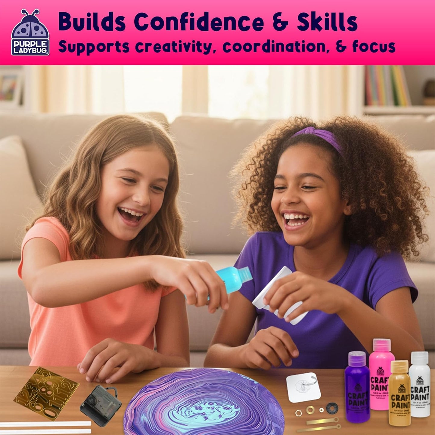 Paint Pouring DIY Clock Kit - Cosmic Confetti