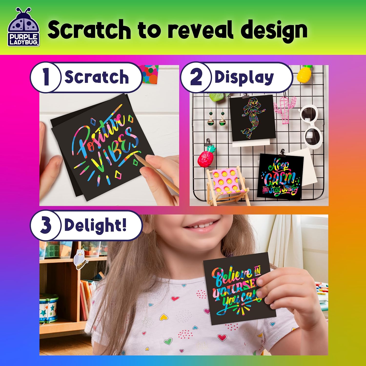 Scratchy Scratch Mini Notes: Rainbow – Purple Ladybug
