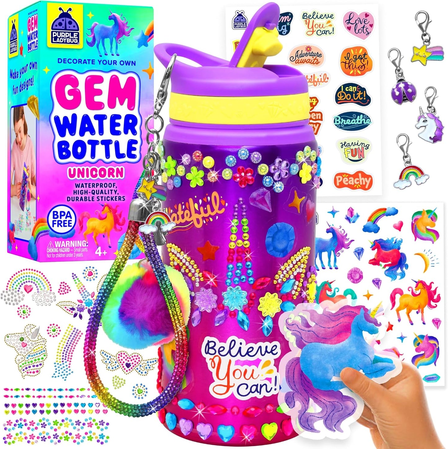 Unicorn Glitter Gemstone Water Bottle