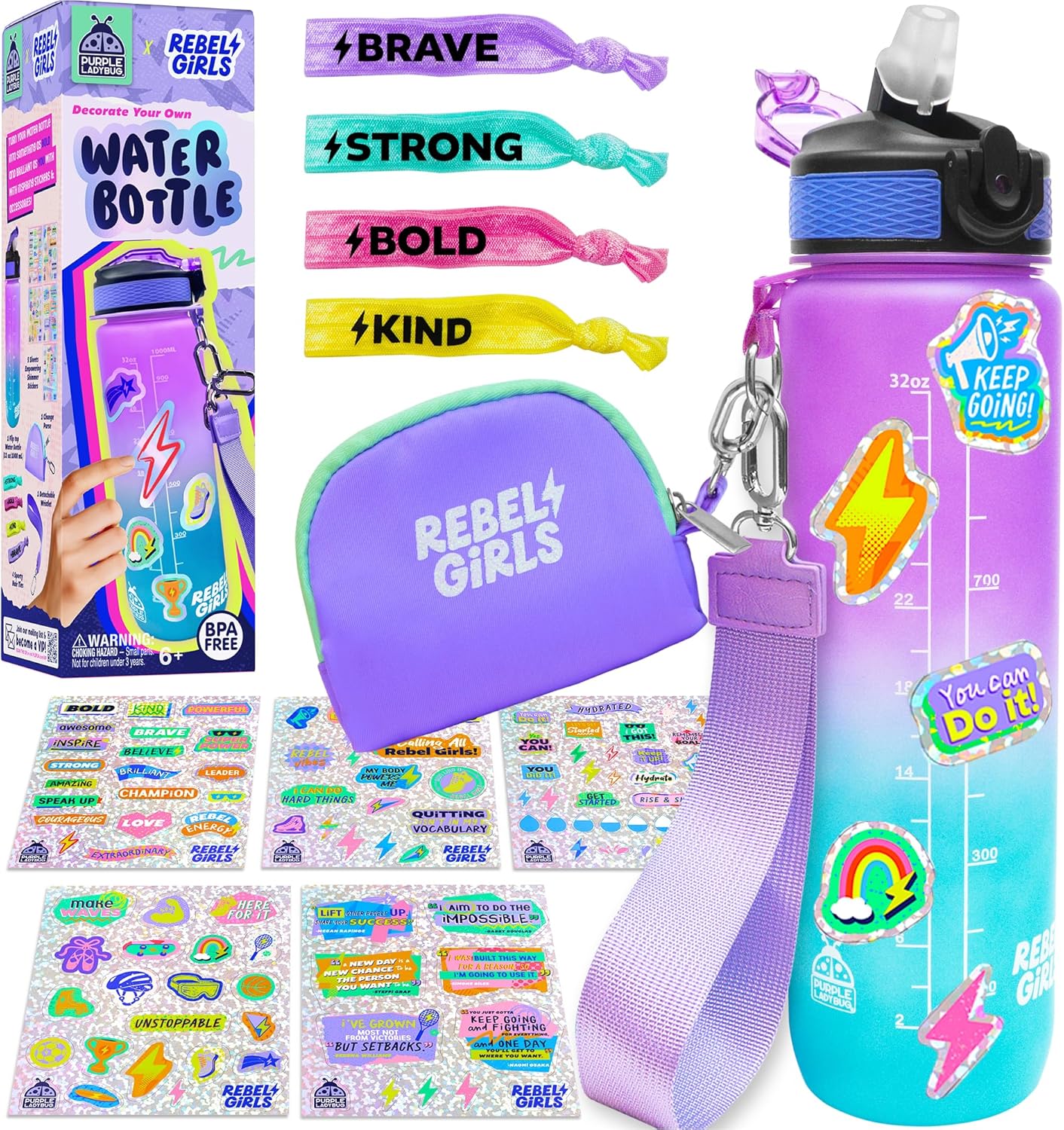 Purple Ladybug  X Rebel Girls Decorate Your Own Sports Water Bottles