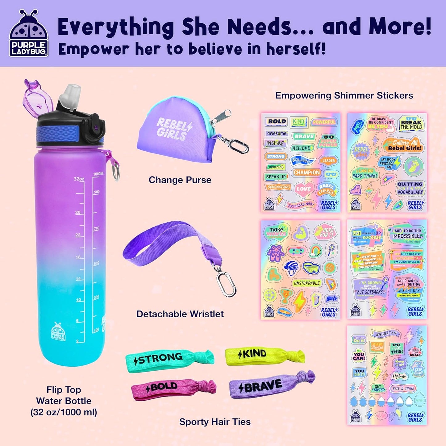 Purple Ladybug  X Rebel Girls Decorate Your Own Sports Water Bottles