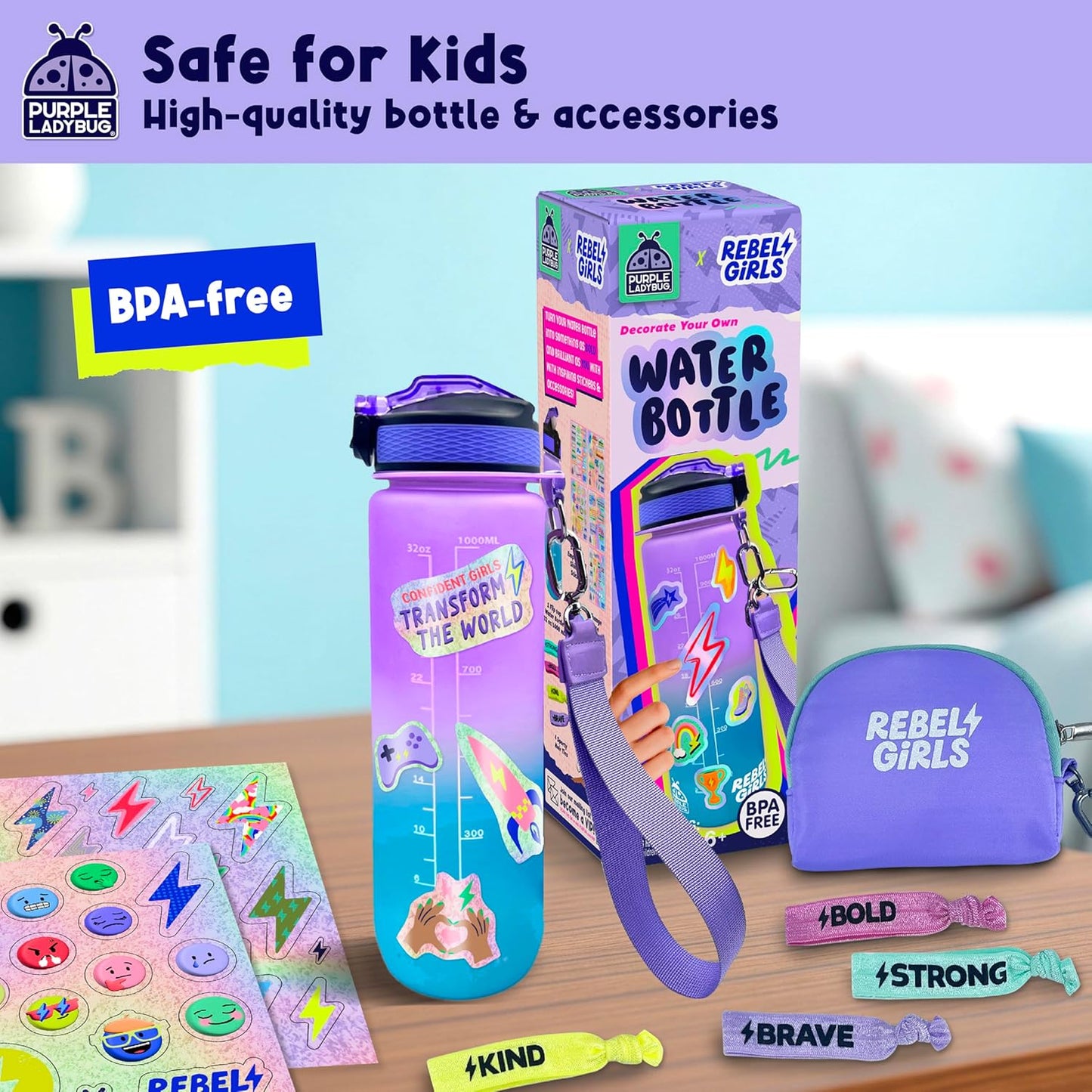 Purple Ladybug  X Rebel Girls Decorate Your Own Sports Water Bottles