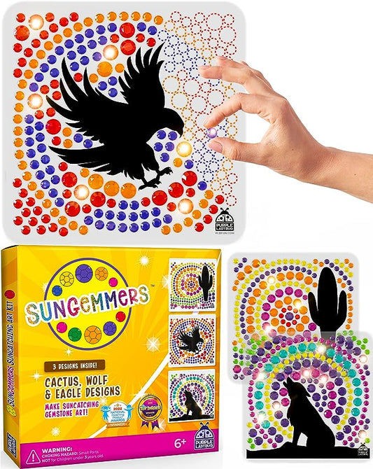  PURPLE LADYBUG SUNGEMMERS Window Art Suncatcher Kits for Kids +  7 White Gift Bags with Scratch Panel for Messages : Toys & Games
