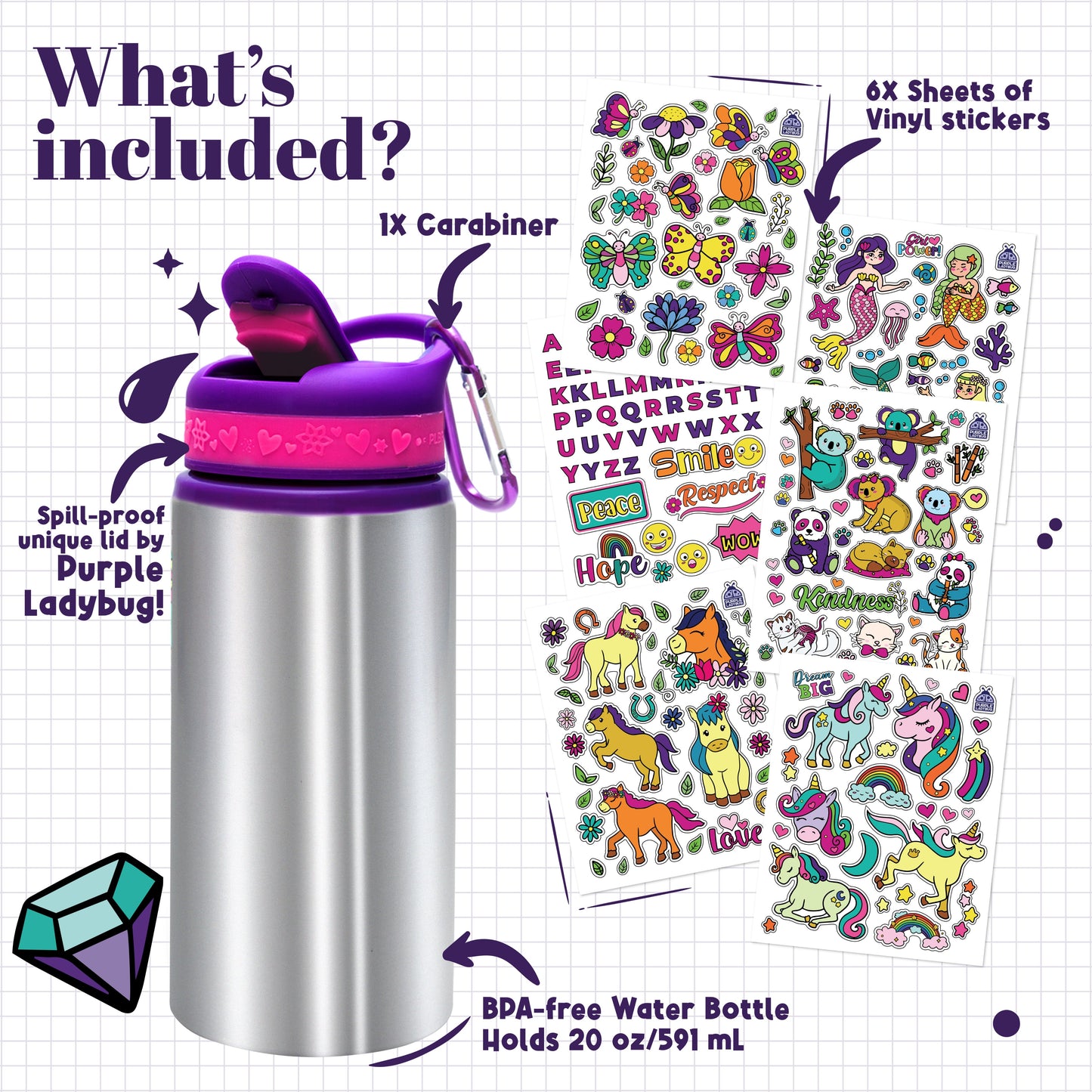 Purple Sticker Water Bottle