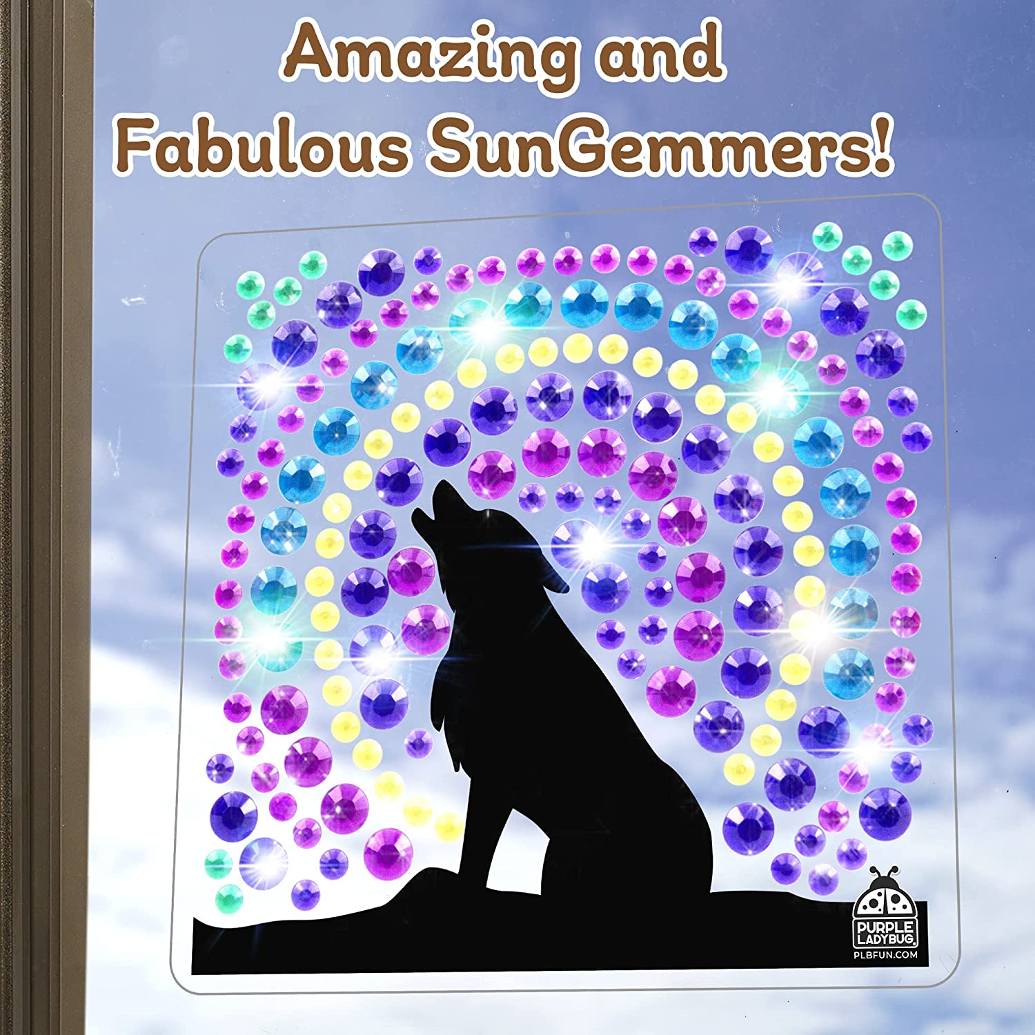 PURPLE LADYBUG SUNGEMMERS Gem Art Suncatcher Kit for Kids + 7 Brown Gift  Bags with Scratch Panel for Messages